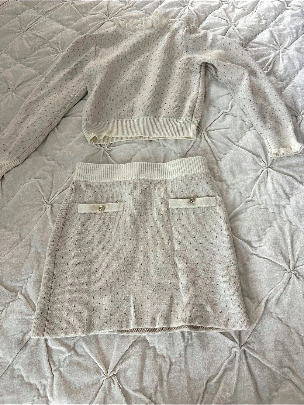 JANIE AND JACK Sparkle Dot Sweater Skirt Set Girls 5 Cream